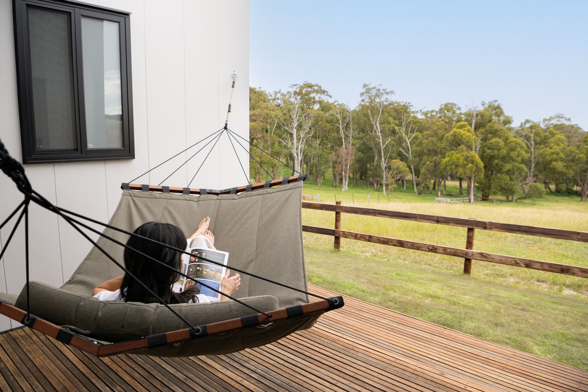 Outdoor deck looking out across the paddocks