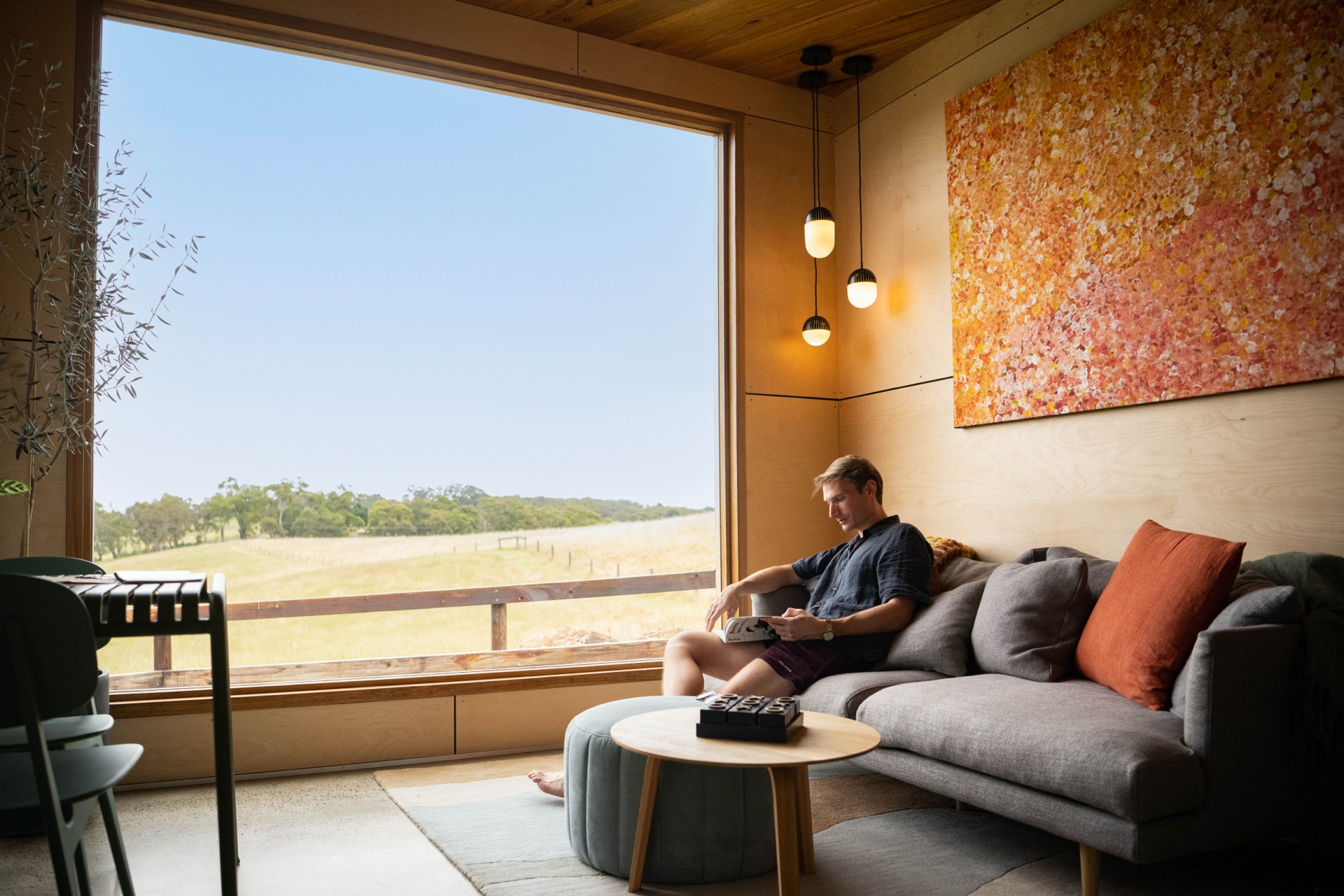 Aerial view of Casa Luna on a 12-acre organic farm in the Adelaide Hills